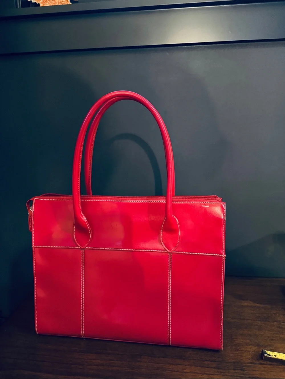 Red Structured Leather Tote Bag - Classic Women’s Work Bag